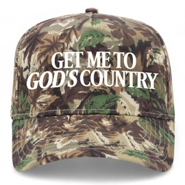Get Me to God's Country Vintage Trucker Hat | Premium Snapback Baseball Hat for Men & Women (US, Alpha, One Size, Camo)