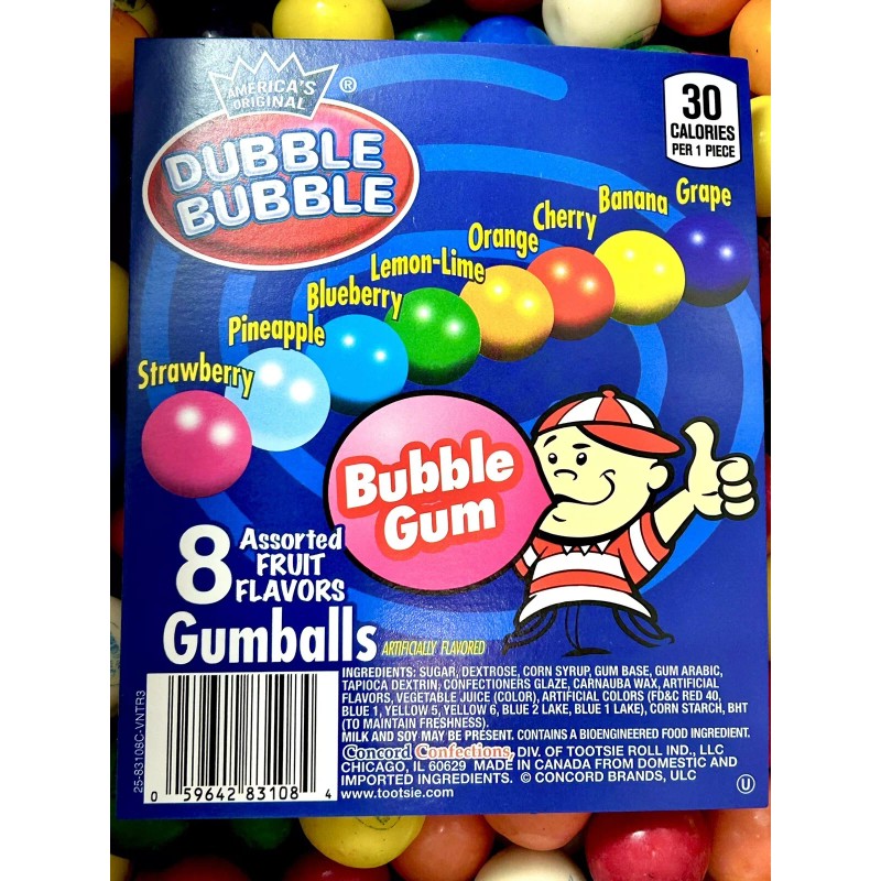 Dubble Bubble 0.5 Inch Bulk Mini Gumballs Candy 1LB 2LB