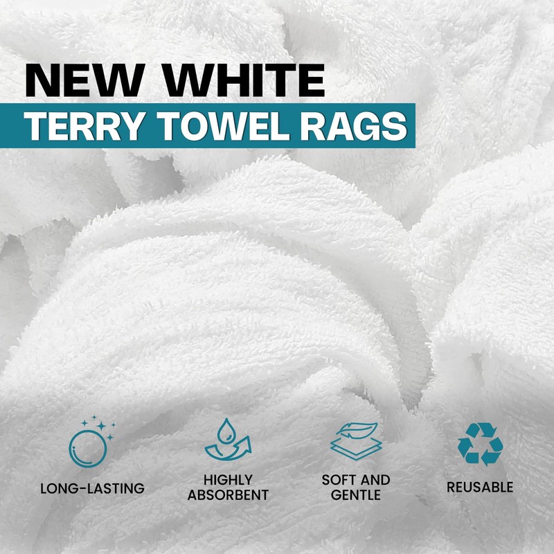 SupremePlus Premium White Terry Cloth Rags Super Absorbent Cotton Towel