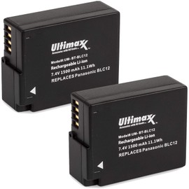 Ultimaxx BLC12 Extended Life Batteries (2-Pack) 1500mAh Compatible with Lumix DC-FZ1000 II DC-G95 DMC-G85 DMC-GH2 DMC-G5 DMC-G6 DMC-G7 DMC-GX8 DMC-FZ200 DMC-FZ300 DMC-FZ1000 DMC-FZ2500