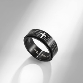 WOYNJI 8MM Stainless Steel Bible Verse Christian Lord's Prayer Cross Ring Spinner Wedding Bands for Men Women Black Size 11