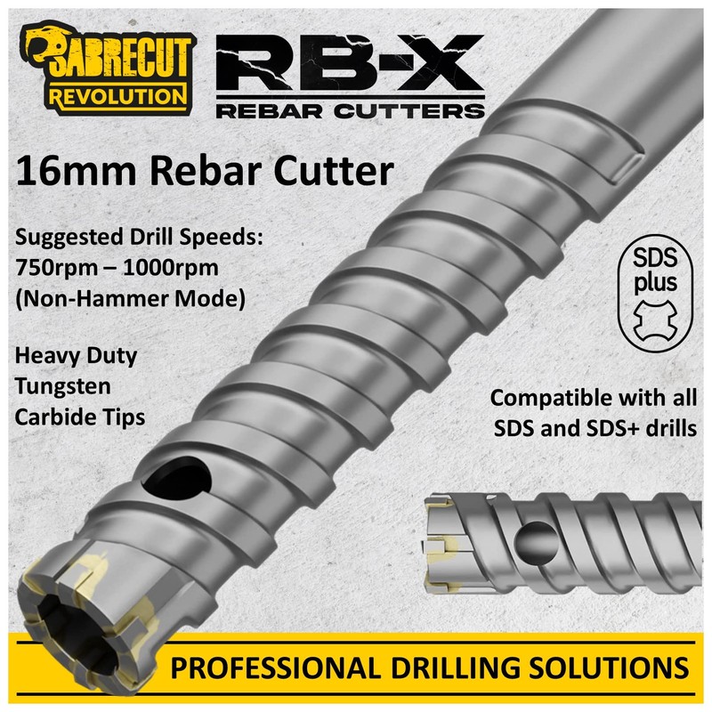SabreCut Professional 16mm x 300mm Rebar Cutter Fixed SDS Carbide
