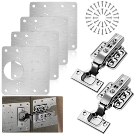 4 Piezas Placa de Reparación de Bisagras De Gabinete y 2 Piezas Bisagras para Puertas de Cocina, Hinge Repair Kit, Kit de Placa de Reparación de Bisagras de Gabinete para Clóset, Armarios, Puertas