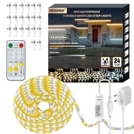HOUHUI White LED Strip, Waterproof, IP67.20 Metres, 2700 K - 6500 K, Tunable White LED Strip with Remote Control, Warm to Cool White LED Strip for Home, Balcony, Deck, Roof, Pool