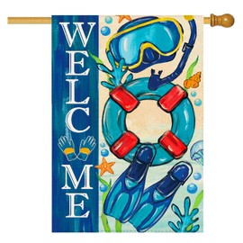 Tikeciti Summer Diving Welcome Garden Flag 28 x 40 Inch Double Sided, Italy Blue Ocean Beach Swim Ring Burlap Large Yard House Flag Summer Seasonal Holiday Outdoor Outside Decoration