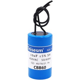 Tnisesm 12uF CBB60 Run Capacitor 450V AC 2 Wires for Start-up of AC Motors with Frequency of 50Hz/60Hz Washing Machines, Air Conditioners, Refrigerators & Water Pumps