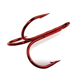Classic Treble Hooks, 100Pcs Strong Sharp Round Bend Fishing Hooks High Carbon Steel Triple Barbed Fish Hooks for Fishing Lures Baits Black/Silver Size 1 2 4 6 8 10 12 14 (Red, 100PCS 14#)