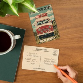 Wildwood Crest, New Jersey, Red Camper Van (4x6 Birch Wood Postcards, 2-Pack Stationary, Rustic Home Wall Decor)