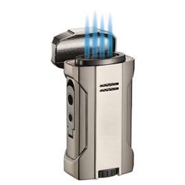 Visol Rhino 2.0 Butane Torch Lighter Quad Flame Refillable Gas Lighter, Built-in Rest, Two Built in Punches, Windproof Adjustable Flame Lighter (Shipped Without Butane)