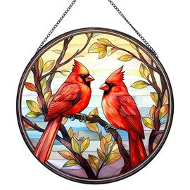 BDHRKTE Cardinal Bird Glass Window Hanger – Christmas Ornament for Home & Garden, 7.87 Inch Glass Decor (Style B)
