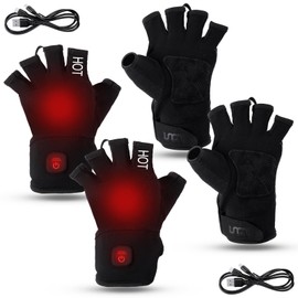 Suhine 2 Pairs Heated Fingerless Gloves for Women Men USB Rechargeable Electric Writing Gloves 2 Adjustable Temperature Heating Touchscreen Mittens for Winter Outdoor Work and Activities, Black