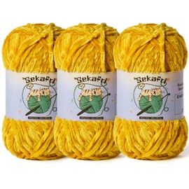 Flauschiges Chenille-Garn zum Häkeln, Samt-Babydeckengarn zum Häkeln, weiches Plüschgarn zum Handstricken, 300 g, flauschiges Amigurumi-Häkelgarn (3 Ingwerfarben), 3 Stück