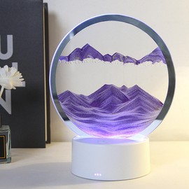 Kamanan Sand Art Table Lamp Dynamic Sand Picture for Rotating with LED Light Flow Sand Kuns Night Lamp 3D Sand Painting Table Lamp Round Double-Sided Moving Sand Scene Rotating Desktop Decor (Purple)
