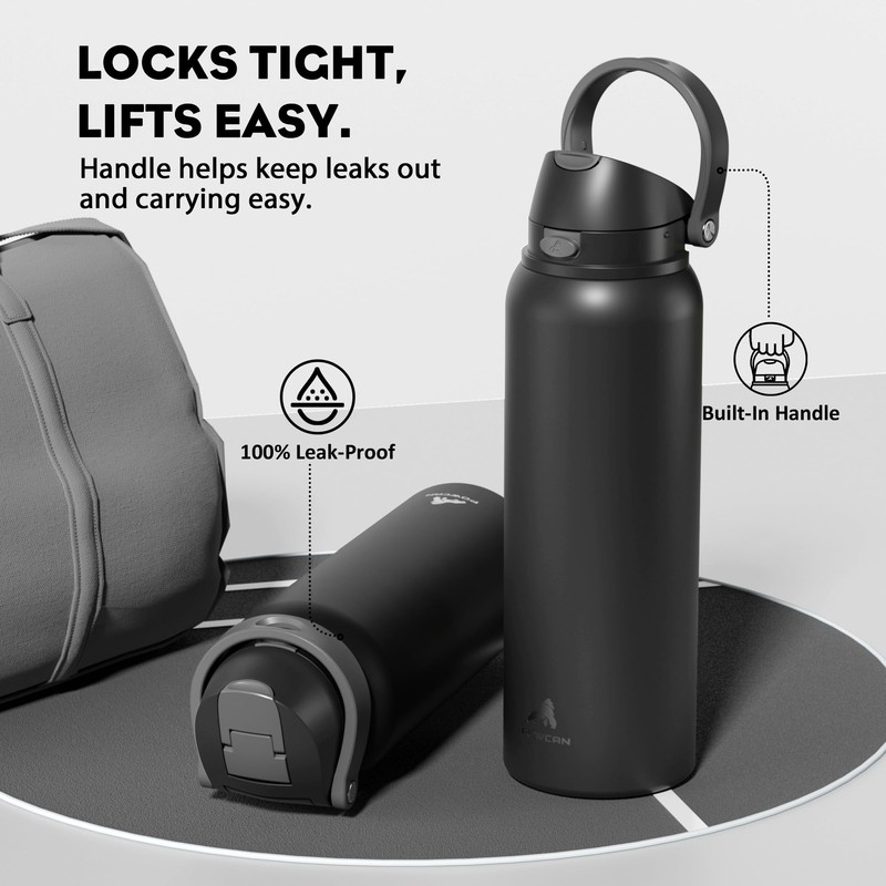 POWCAN 40 oz Insulated Water Bottle for Men: Push-Button Spout