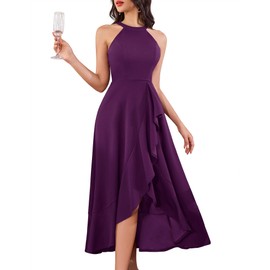 Dressystar Womens Halter Split Hem Party Dress Elegant Long Formal Prom Dress Cocktail Wedding Guest Maxi Dresses LM08 Grape S