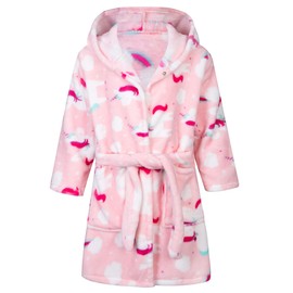 CROOUTN Kids Little Boys Girls Cartoon Hooded Bathrobe Toddler Robe Pajamas Sleepwear ((6-7Years),Pink Unicorn robe)
