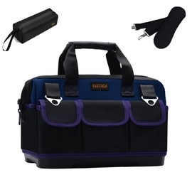 FASTECH 20in Heavy Duty Bottom Tool Bag With Wide Mouth For Tool Storage, Carrier and Organizer, Tote Bag For Men/Women, Wide Mouth Tools Bag With Inside Pockets (20 Inch)