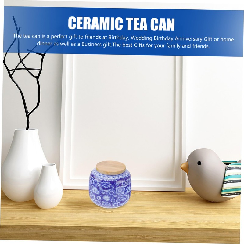 CIYODO Ceramic Tea Canister with Wooden Lid Airtight Sealed Tea