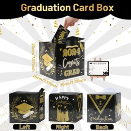 Graduation Party Decoration-2024 Graduation Cap Card Box Holder with 36 Pcs Congrats Grads for Graduation Decorations Class of 2024 Graduation Party Decoration Grad Prom Gifts Party Supplies（Black）