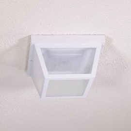 CORAMDEO Upgraded Design 9.25” Square Ceiling Light, Porch Light, Entry, Outdoor Hallway, Damp Location, Built in LED Gives 125W of Light, 1200 Lumens, 3K, White Powder Coat Finish with Seedy Glass