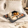 Large Black Solid Wood Serving Tray with Metal Handles, 17