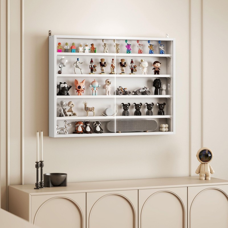 HOMCOM 5-Tier Display Cabinet, Glass Door Cabinet with Adjustable Shelves,