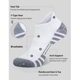 Airacker Ankle Athletic Running Socks Cushioned Breathable Low Cut Sports Tab Socks for Men and Women (6 Pairs)