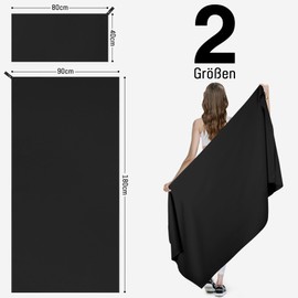 Jokisa Microfibre Towel Set of 2, 180 x 90 cm Beach Towel Microfibre + 80 x 40 cm Sports Towel, Quick-Drying & Sand-Free Towels for Outdoor Sauna Beach Trekking (Black)