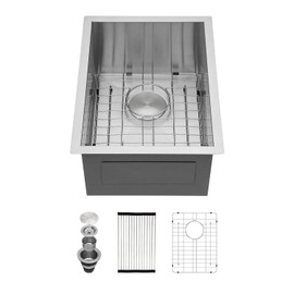 Kichae 14 Inch Small Kitchen Sink Undermount 14 x 18 Bar Prep Sink Undermount 18 Gauge Stainless Steel Deep Single Bowl RV Basin Handmade Round Corner