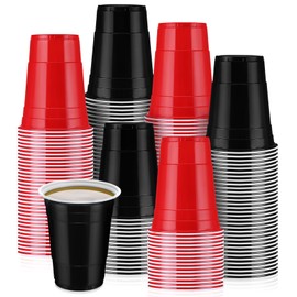 Sunnychicc 50 Pcs 16 oz Plastic Cups Bulk Disposable Plastic Party Cups for Graduation Wedding Birthday New Year Theme Party (Black,Red)