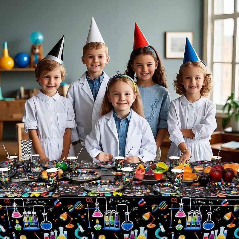 Science Party Supplies, Includes Plates, Tablecloth, Cups, Straws, for Boy