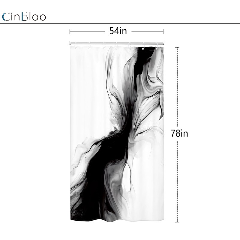 Cinbloo Black and White 54Wx78H Shower Curtain Marble Abstract Modern