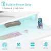 Lufeiya Small White Desk with LED Lights and Power Outlets,
