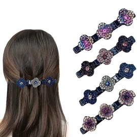 Braided Hair Clips, Sparkling Crystal Stone Side Hair Clips, Double Layer Sectioning Hair Clips, No-Slip Hair Clips, Sparkling Rhinestone Hair Clip for Styling Sectioning. (4PCS）
