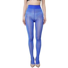 HTRUIYATY Women's Sexy Oil Shiny Tights 8 Denier Transparent Tear-Resistant High Waist Silk Smooth Tights, blue