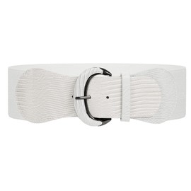JASGOOD Women Stretchy Wide Waist Belt for Dress Ladies Elastic Belt Hook Buckle(White,Suit for Waist Size 31-38 Inches,Belt Length 94cm)