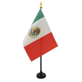 Mexico Table Flag 4'' x 6'' - Mexican Desk Flag 15 x 10 cm - golden spear top - Drapeau Mexique AZ FLAG
