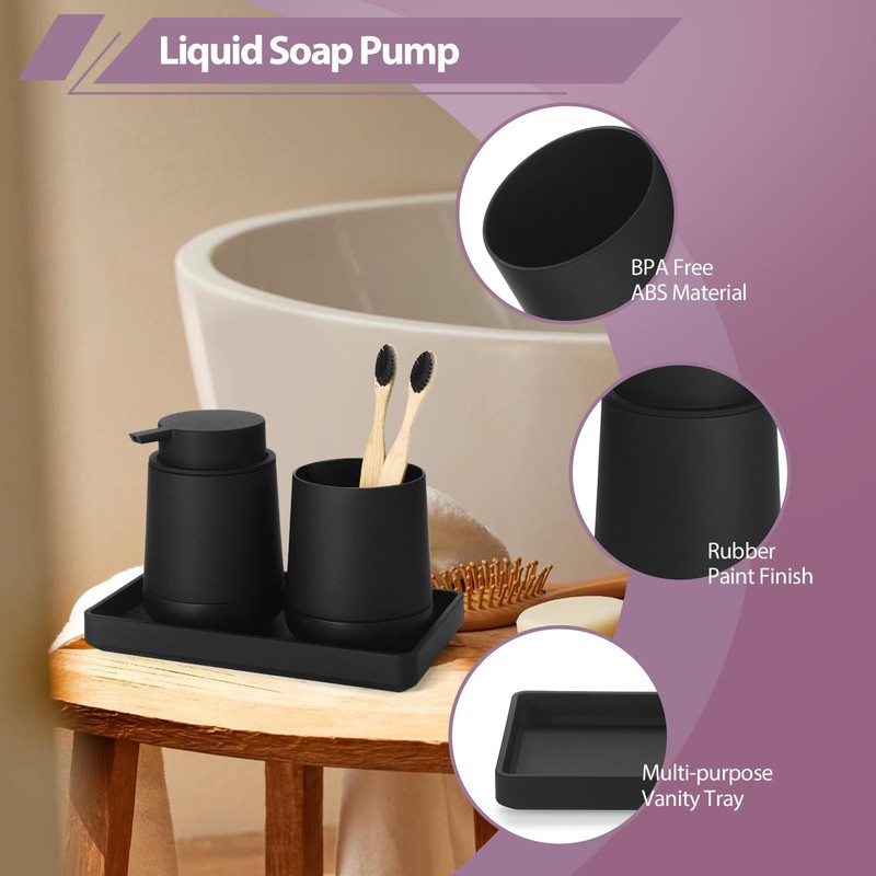 GAHEFY Black Bathroom Countertop Accessories Set - Soap Dispenser and