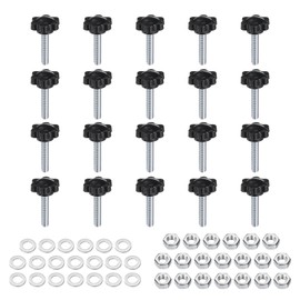 sourcing map 20pcs Star Clamping Knobs with Nuts Washers, M6 x 30mm Metric Zinc Plated Carbon Steel Male Thread 25mm 6-Star Plastic Head, Threaded Stud Hand Knobs Handles Thumb Screws, Black