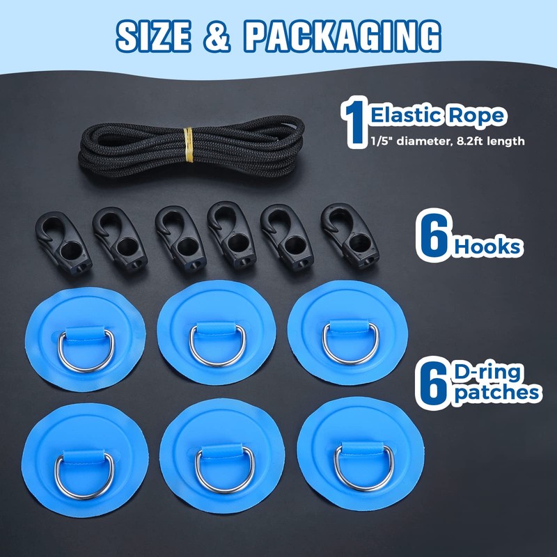 Yetaha 6 Pack Stainless Steel D Rings PVC Patch, 8.2ft