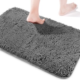 Yeaban Dark Gray Bathroom Rugs – Thick Chenille Bath Mats | Absorbent and Washable Bath Rug Non-Slip, Plush and Soft Rugs for Bathroom, Kitchen, Shower, Sink - 17" x 24"