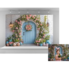 Kate 7x5ft Spring Pink Flowers Backdrop for Photography White Brick House Background Easter Eggs Decoration Studio Backdrop