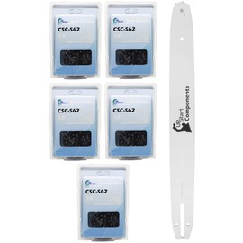 Replacement 18" Single Rivet Bar and 18" Semi Chisel Chain Combo for John Deere CS40 Chainsaw (18" Length, 3/8" Pitch, 0.050" Gauge, 62 Drive Links, 7 Sprocket Nose Tooth) 1 Bar 5 Chains