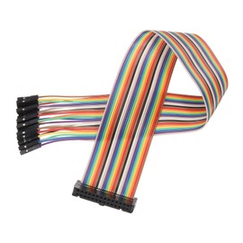 MECCANIXITY 1 Pcs IDC Rainbow Wire Flat Ribbon Cable FC-Female to 28P 11.8 Inch Length 2.54mm Pitch Breadboard Jumper Wires for Electronic Projects