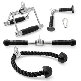 GYMAX Home Gym Accessories, Cable Machine Attachment Set with Snap Hooks, Tricep Press Down LAT Pull Down Attachment for Home Gym Exercise Workout (Straight Bar + V Bar+Tricep Rope + Double D)