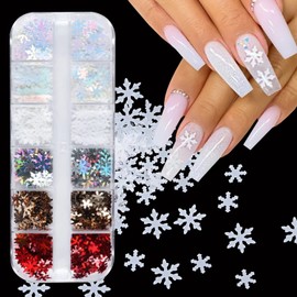 12 Grids 3D Snowflake Nail Glitter Sequins Snowflake Nail Art Stickers Decals Holographic Laser Christmas Nail Glitter Flakes Xmas Winter Snowflake Glitter for Nails Accessories Snow Nail Art Glitters