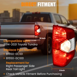 BeamTrack Tail Lights Compatible with Toyota Tundra 2014-2021 Pickup Right Taillight Assembly Red Brake Signal Lamp with Bulbs, Replace # 81550-0C101 81550-0C100