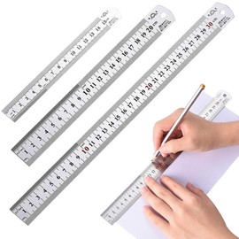 Stainless Steel Ruler, 3 Packs Metal Rulers Metal Measuring Office Ruler Set for Office Learning Drawing (Including 30cm 20cm 15cm)