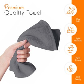 Olivia Rocco Hotel Collection Towels White Grey Hospitality Commercial Towel Set for Hotels B&Bs Hospitals 100% Soft Cotton Super Absorbent and Quick Dry, 12 Pk Face Cloths Grey