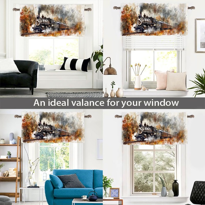 HDESDIS 1 Panel Retro Rustic Train Kitchen Valance Curtains for